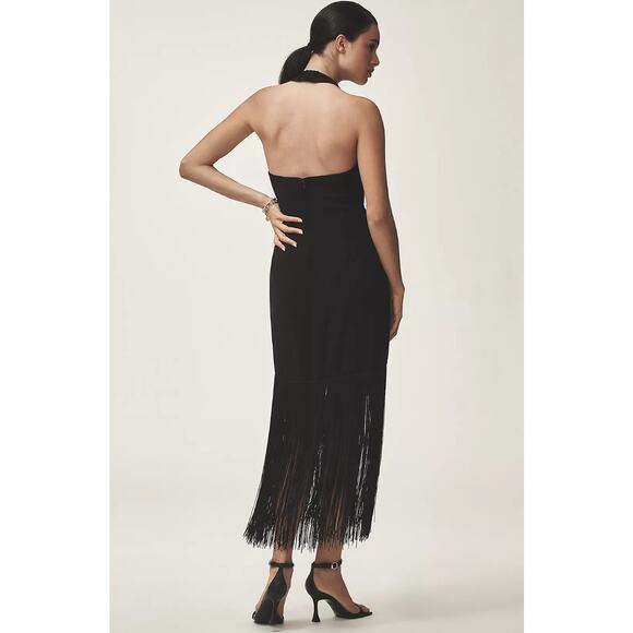 Anthropologie HUTCH Plunge Halter Fringe Knit Midi Dress in Black XL NWT $248 - Picture 3 of 5